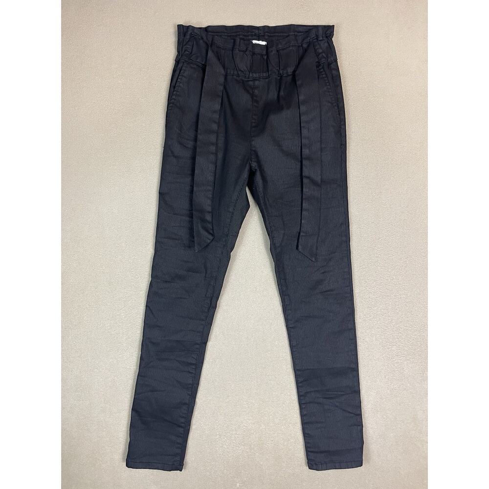 Bevy Flog Pants Womens 24 Black Skinny Belted Elastic Waist Stretch Slim Fit